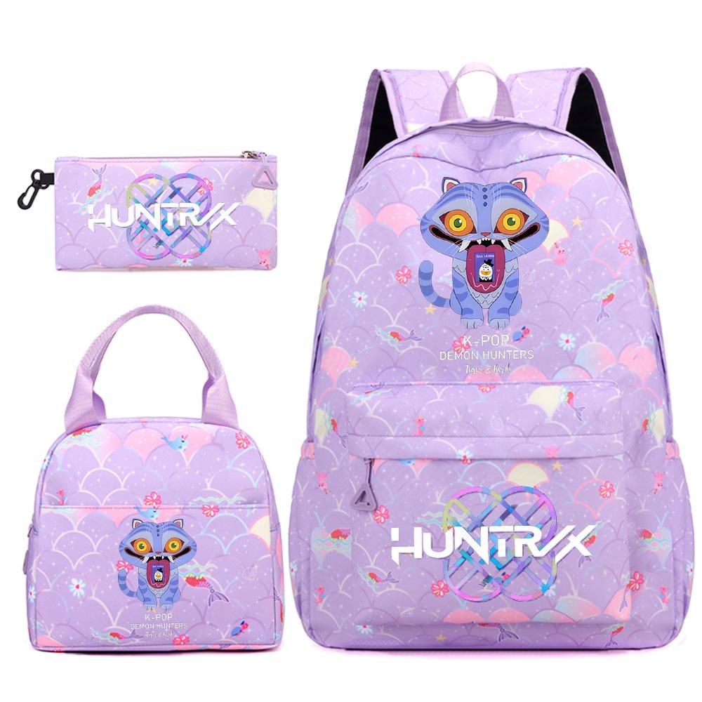 3Pcs/set Cartoon Kpop Printed Backpack Handbag Pencil Case for Teenger Student Girl Boy Schoolbag Bookbag Large Capacity Travel Bag Kid Gift