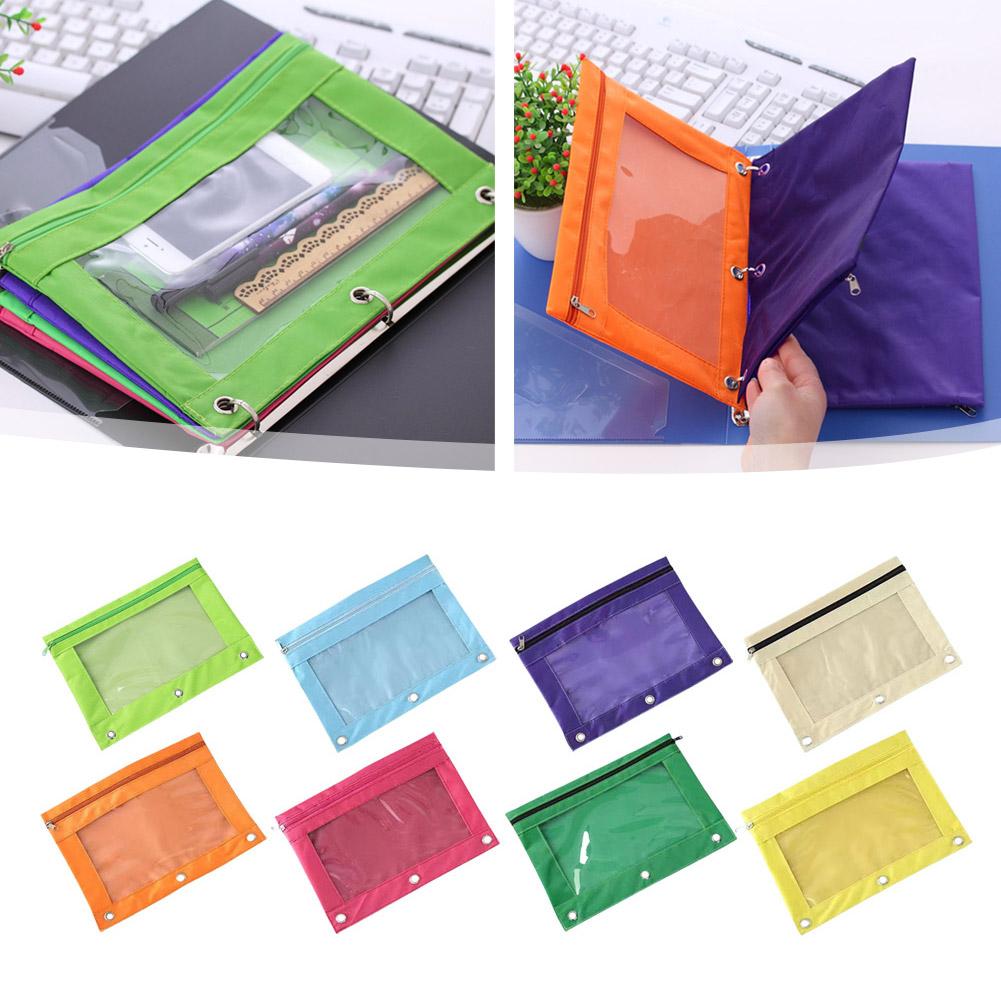 8 Color zipper pencil bag Oxford Cloth Stationery Storage Bag clear window design  for Office School Supplies pen Organizer