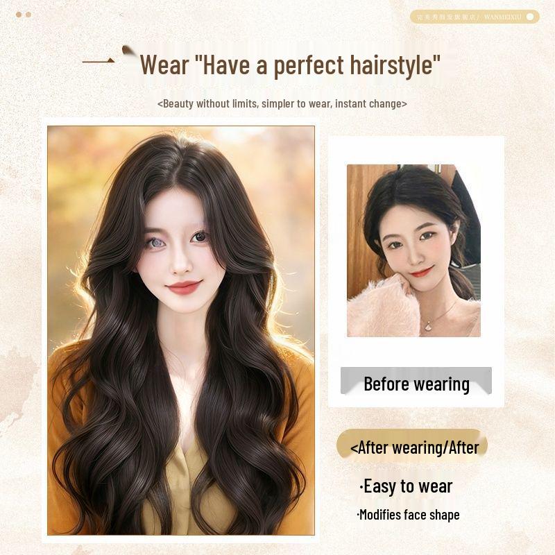Women's Full-Cover Long Curly Wig - Soft Big Waves, Tieable and Loose, Natural Fluff To Increase Volume
