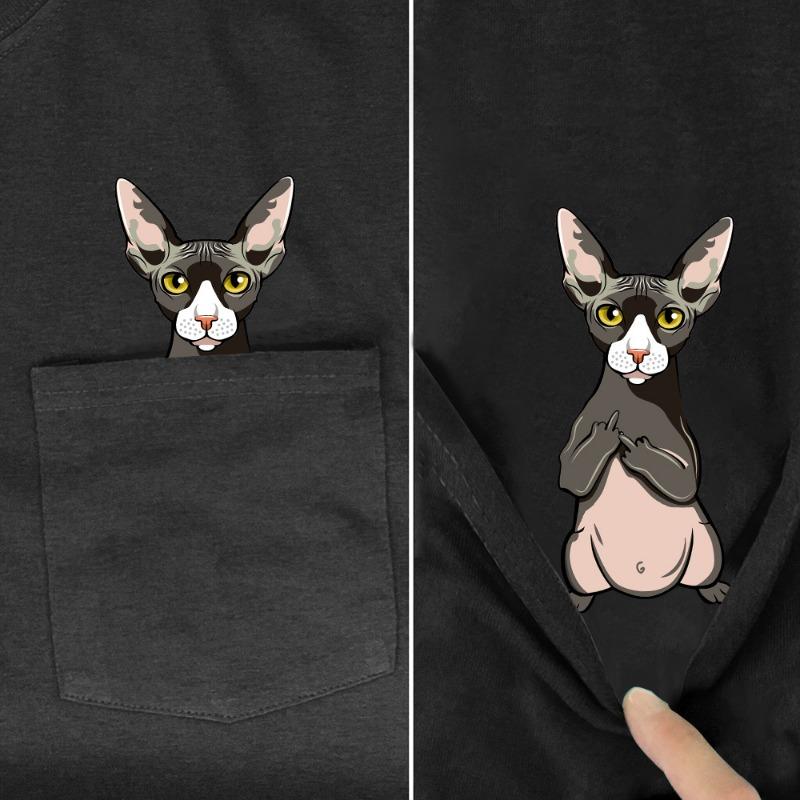 Summer Printed Pocket Animal Short Sleeved T-shirt Suitable for Both Men Women Cotton Black Round Neck Shirt T-Shirts Unisex