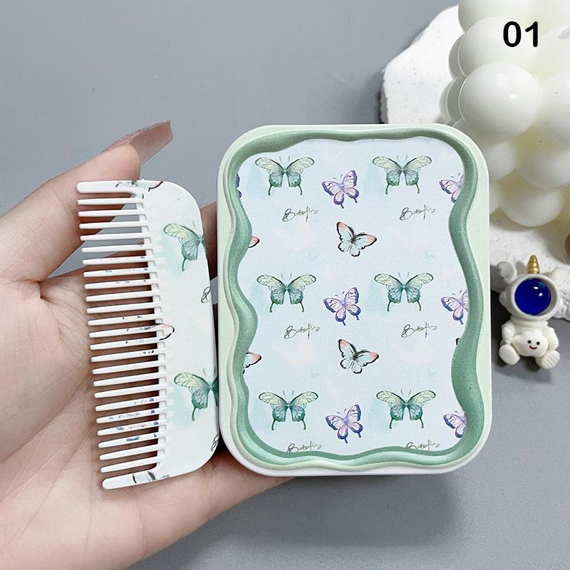 White Rabbit Bow Flip-Top Folding Makeup Mirror Portable Pocket Mirror Women Rectangle Cosmetic Make Up Mirror With Comb