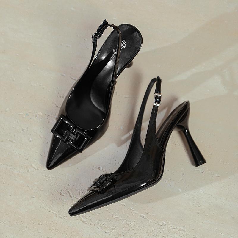 2025 new temperament socialite back empty bag head sandals stiletto large size 4142 one word with red pointed high heels