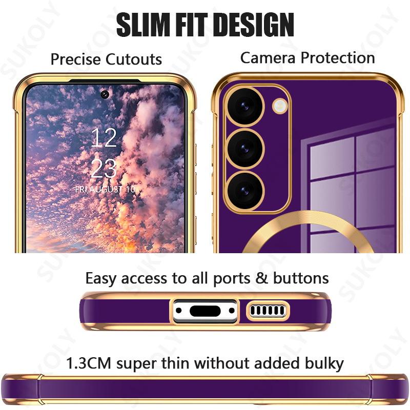 Solid Color Slim Magnetic Phone Case For Samsung Galaxy S25 Ultra S24 FE S23 Plus S22 S21 Wireless Charge Plating TPU Soft Shockproof Bumper Cover