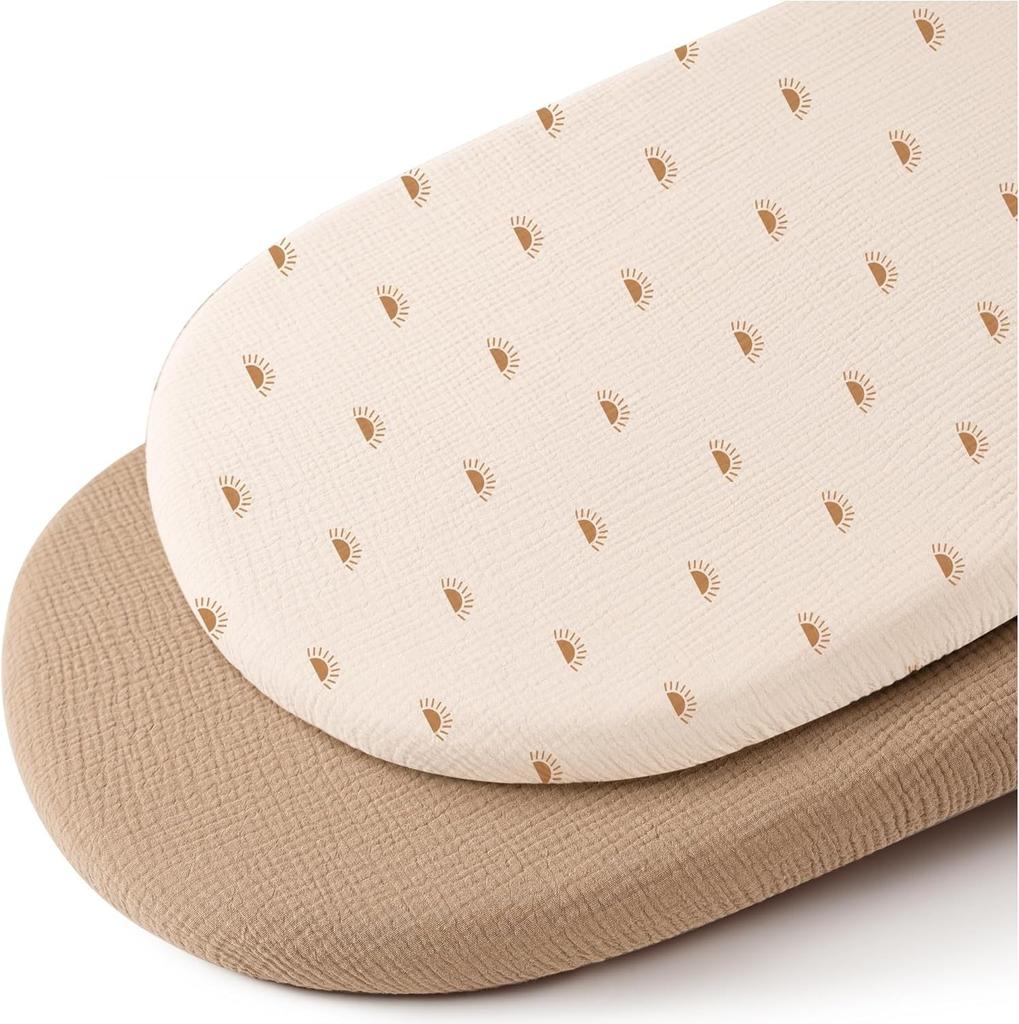 2PCS Baby Bassinet Sheet Muslin Bassinet Sheets Changing Pad Cover 100% Cotton Soft Breathable Fitted Bassinet Mattress Sheets