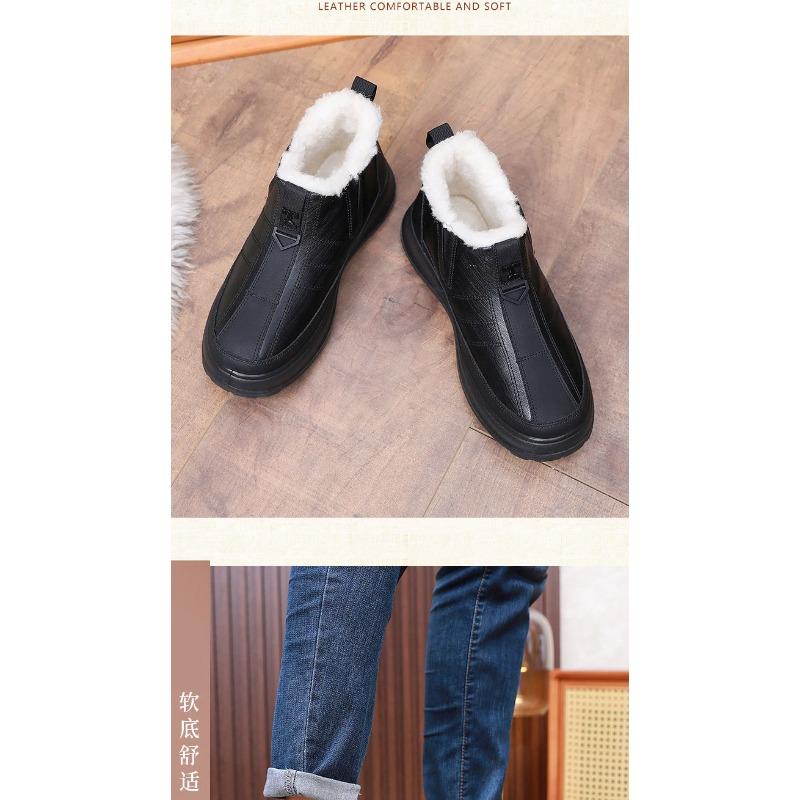 Herren Echte Schafsfell Winterstiefel, Wasserdichte Rutschfeste Schneeschuhe mit Shearling-Futter, Bequeme Slipper für Herren