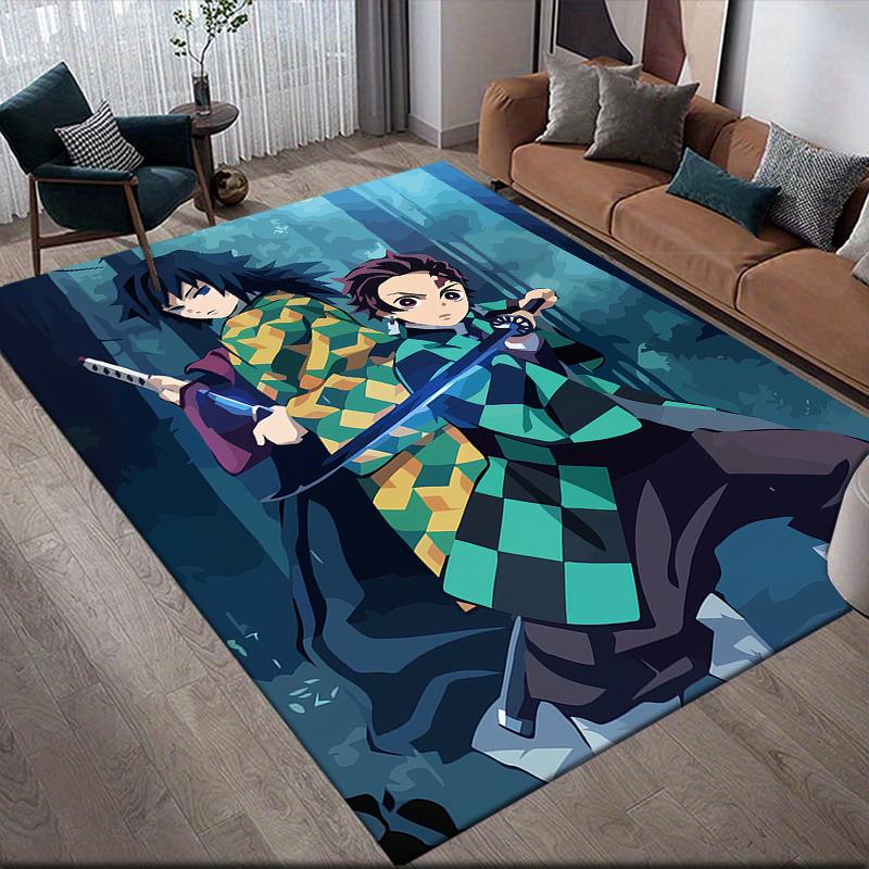 Demon Slayer Retro Style Square Area Rug, Non-Slip Floor Mat for Bedroom, Perfect Gift for Fans
