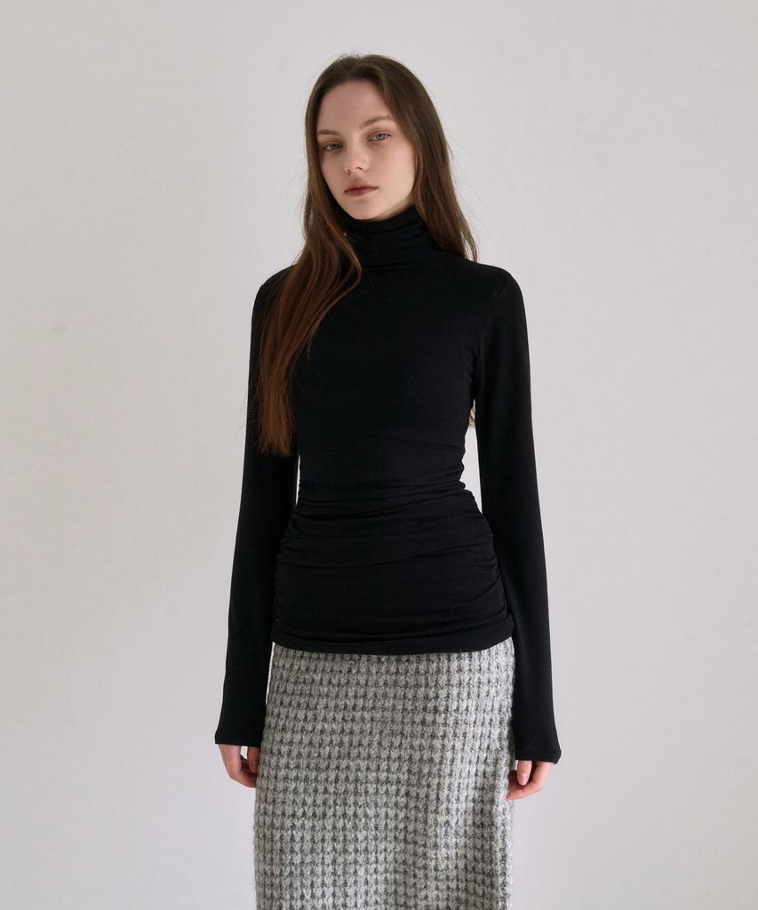 ADAUL Shirred Inner Turtleneck Tee - Black