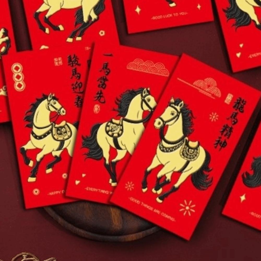 6pcs Traditional Lucky Red Pockets 2026 Horse Year Red Packet Money Bag  Chinese New Year