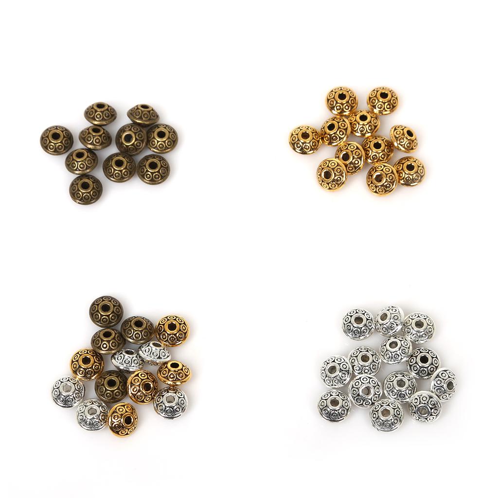 50Pcs 6mm Tibetan Metal Beads Antique Gold Silver Oval UFO Shape Loose Spacer Beads for Jewelry Making DIY Bracelet Charms