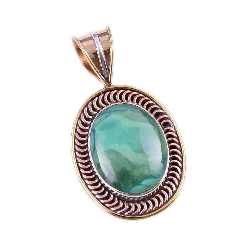 Natural Malachite Gemstone 925 Solid Sterling Silver Two Tone Pendant 1.50" C2C99