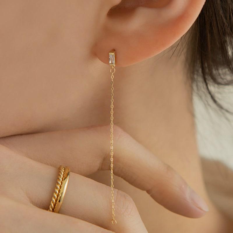 LUNNE 14k Baguette Chain Drop Earrings (14k Gold) A12