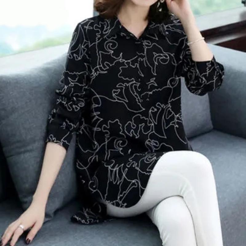 

Винтажная Повседневная Рубашка с Пуговицами и Принтом, Летне-Осенняя, с Воротником Поло, с Длинным Рукавом, Свободного Кроя, Оверсайз, Пуловеры, Топы, Женская Одежда XXXL