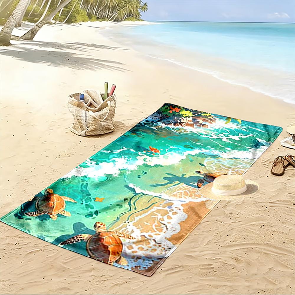 Sea Turtles and Beach Waves Design Beach towel quick-drying for travel outdoor sports jogging beach and swimming