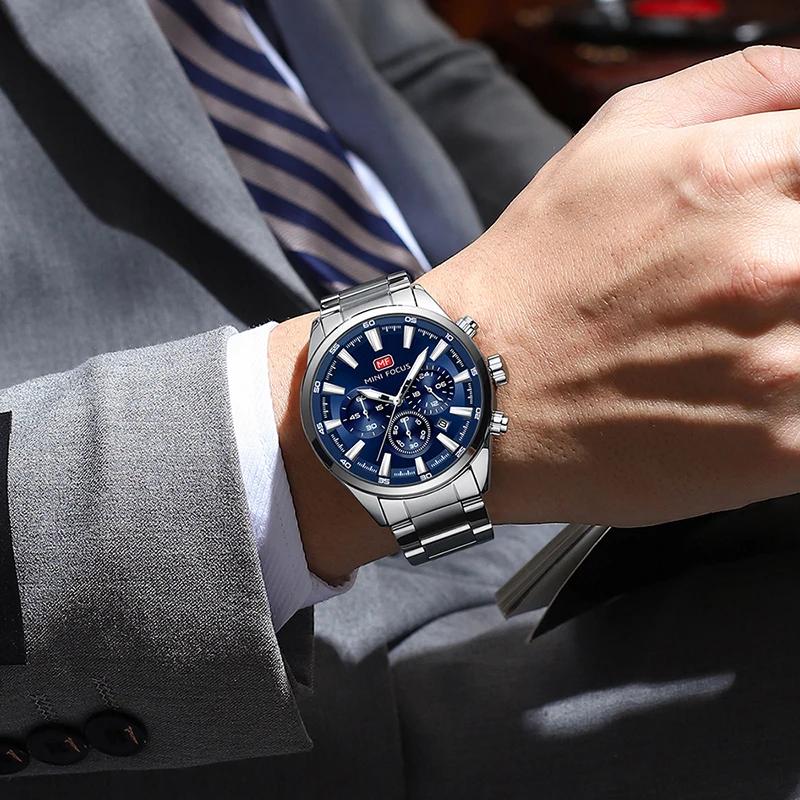 Mens Chronograph Watch Waterproof Quartz Wristwatch Steel Band Casual Business Male Clock Night Glow Display