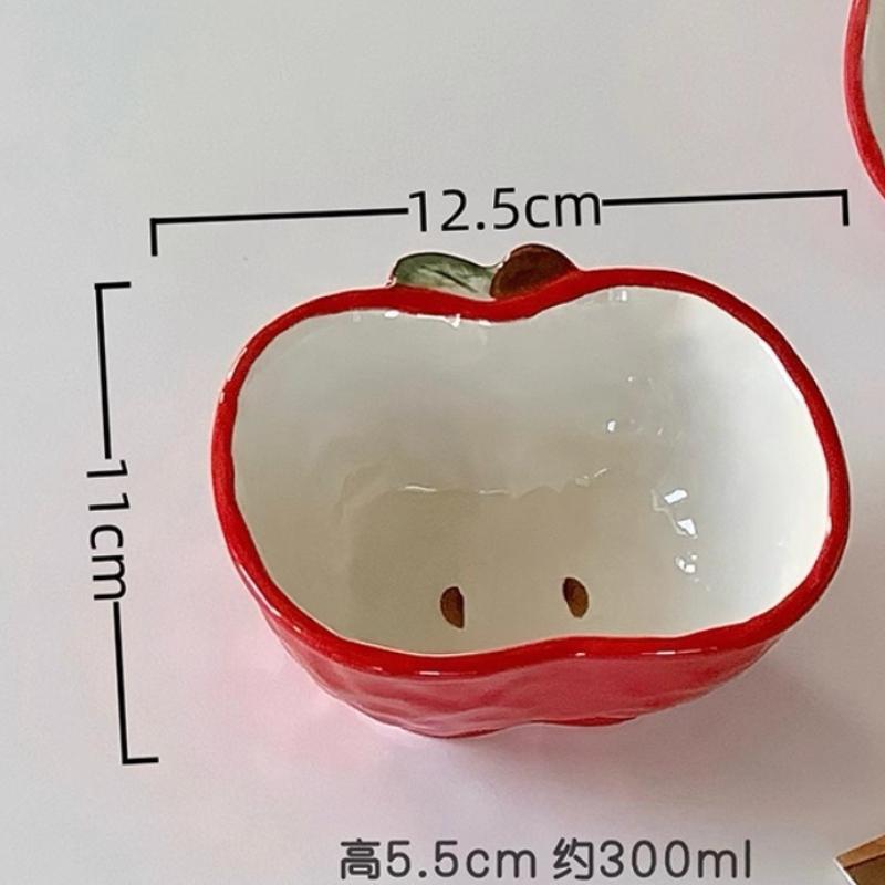 2025 Apple Shaped Ceramic Salad Bowl Soup Noodle Ramen Rice Bowl Family Fruit Snack Pretty Bowls Utensils for Kitchen Tableware