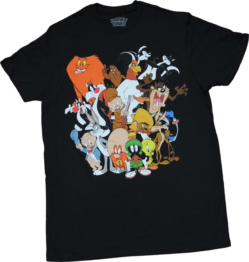 Looney Tunes New Adult Tshirt Giant Charcetr Pile Group Image