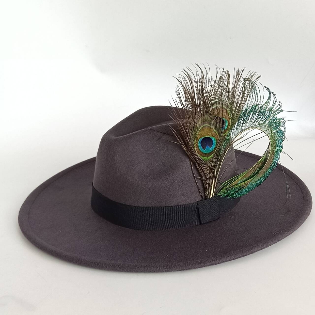 

9.5cm classic wide brim fedora hat retro fedora hat feather accessories autumn and winter fashion new style M56-58CM