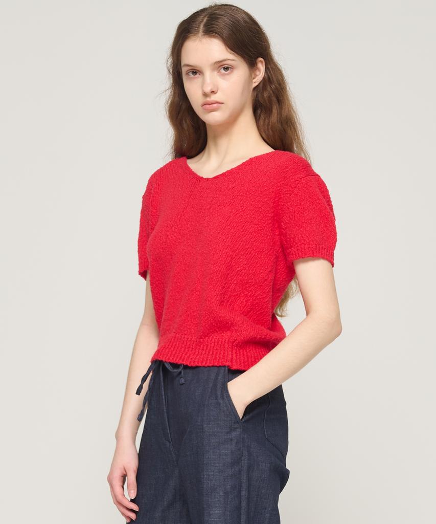 CARGOBROS FOR WOMAN Boucle V-Neck Short Sleeve Knit (Red)