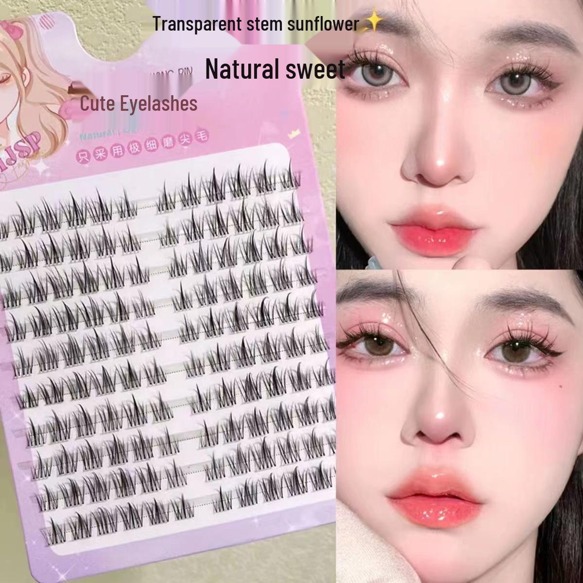 

Mengjie Sunflower Natural False Eyelashes - Seamless Transparent Single Clusters