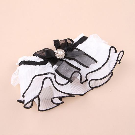 Elegant Faux Pearl Pet Bib Lace Ruffle Cat Collar, Bandana with Bow Knot, Retro Puppy Formal Neckwear Cute Princess Collar for Cats Small Dogs Wedding