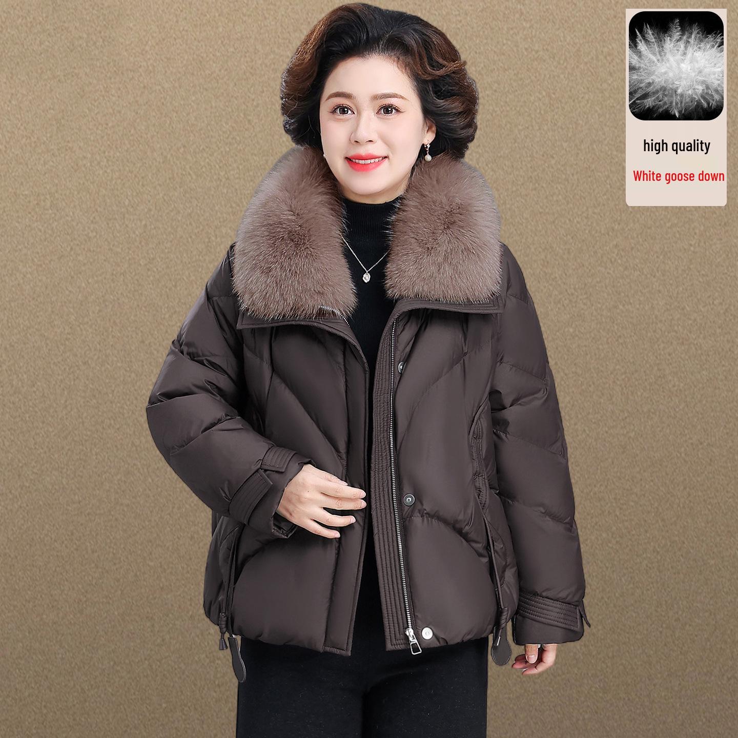 

2025 Women s Thickened Winter Coat with Fox Fur Collar - Stylish and Warm Outerwear for Middle-Aged and Elderly Mothers L (for 60-70 kg)