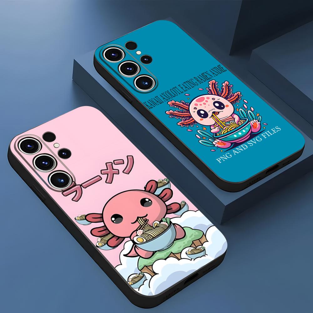 Axolotl And Ramen Phone Case For Samsung S26 S24 Ultra S25 S23 Fe S22 S20 S21 Plus A16 A54 A34 A53 Back Cover