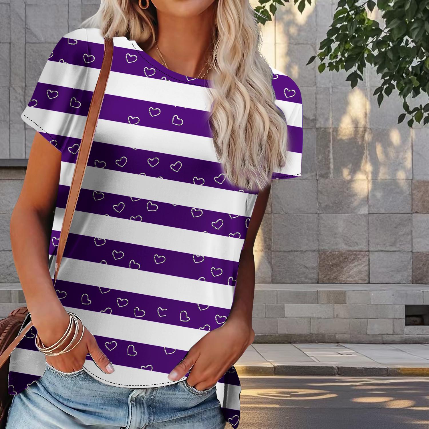 

Женская летняя футболка с рисунком в виде линии, модные футболки с коротким рукавом в стиле ретро, повседневные топы с принтом 6XL фиолетовый