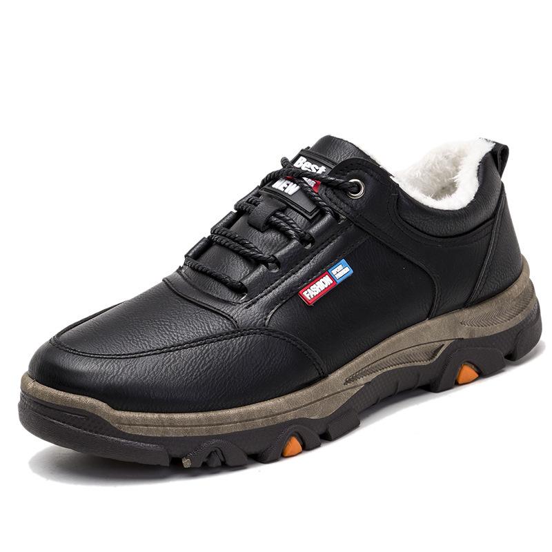 Men's Shoes Fashionable Leather Surface Comfortable and Warm Large Cotton Shoes Low Top Versatile Casual Leather Shoes Dad's Shoes