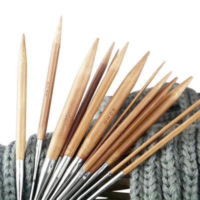 3.0mm-12.0mm Brown Bamboo & Stainless Steel Crochet Hook Circular Knitting Needles