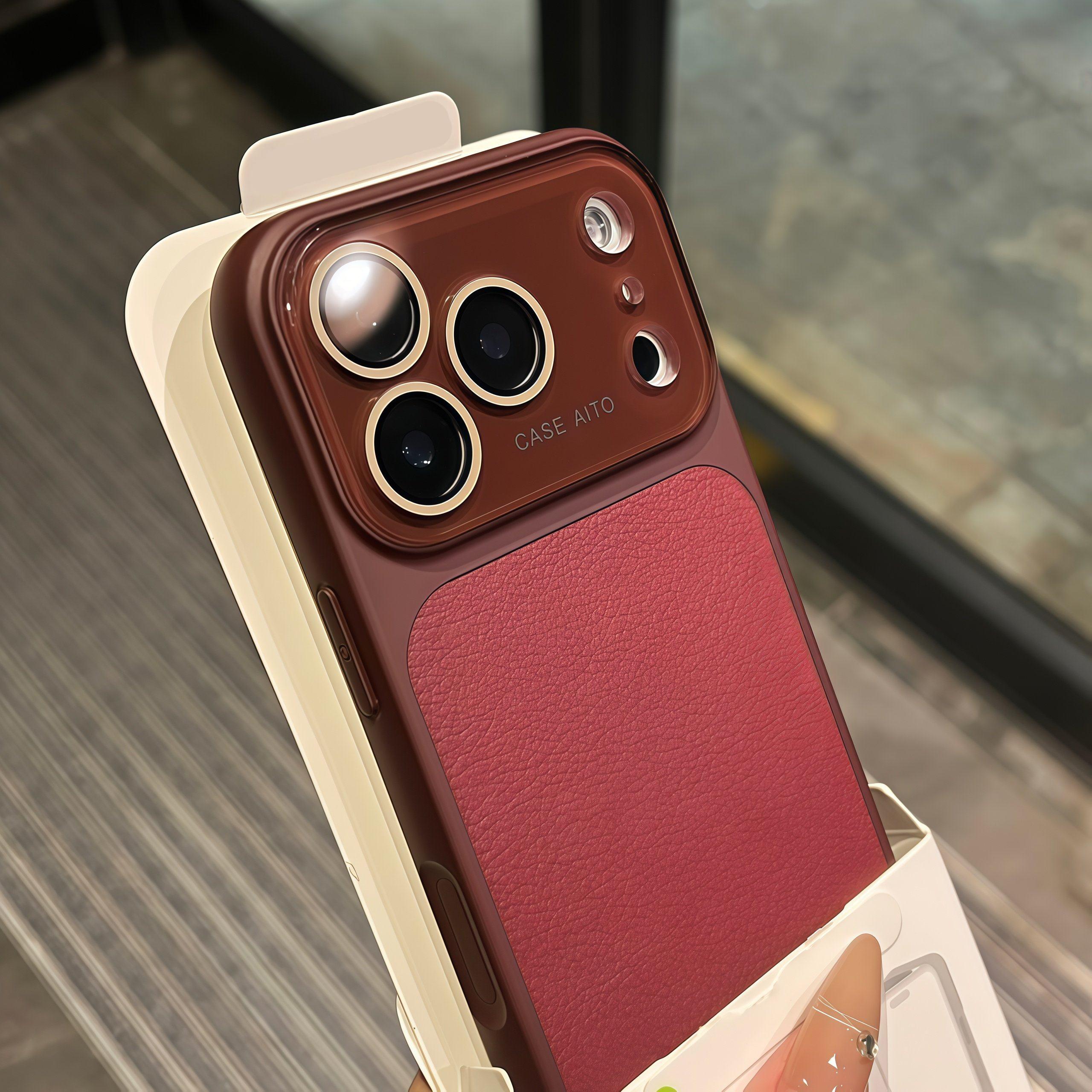 

Lychee Leather Color Case for iPhone 17 16 15 14 13 Pro Max Matte Shockproof Glass Camera Protection Soft Bumper Cover iPhone 15