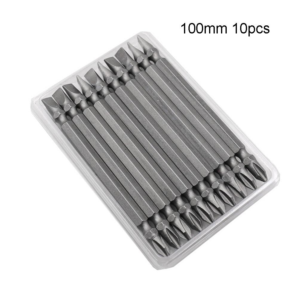 10Pcs Magnetic Screwdriver Bits 50/65/100/150/200mm Cross & Slot Drill Bit PH2 X 6mm Double Head Electric Screwdriver Drills