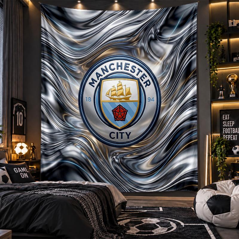 Arazzo da Appendere alla Parete Stampa Manchester City Tessuto per Soggiorno Camera da Letto Decorazione per la Casa