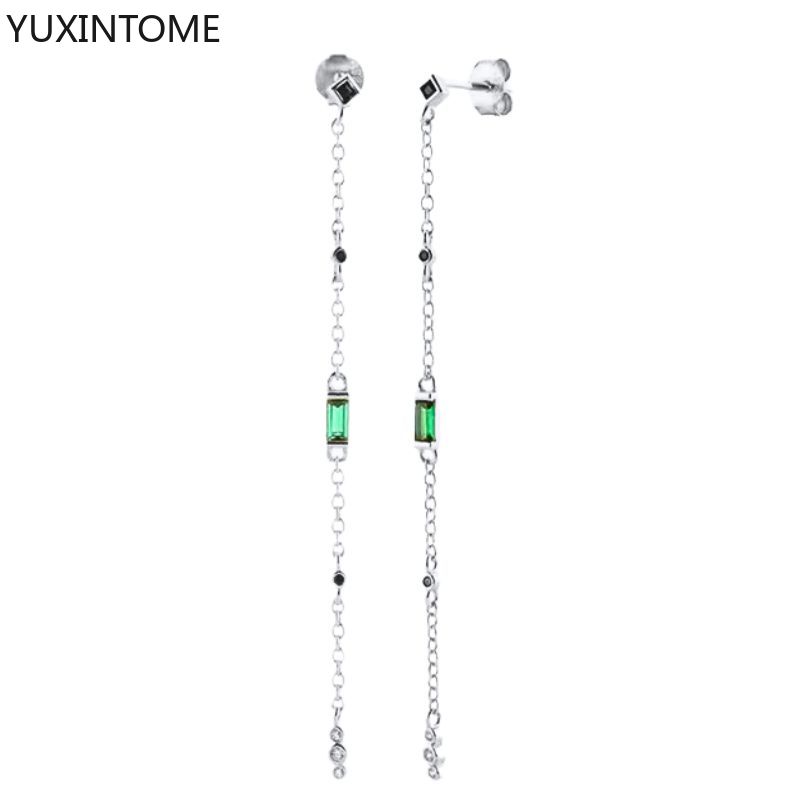 925 Silver Needle Long Chain Stud Earrings For Women Exquisite Zircon Geometric Tassel Pendant Earrings Luxury Jewelry
