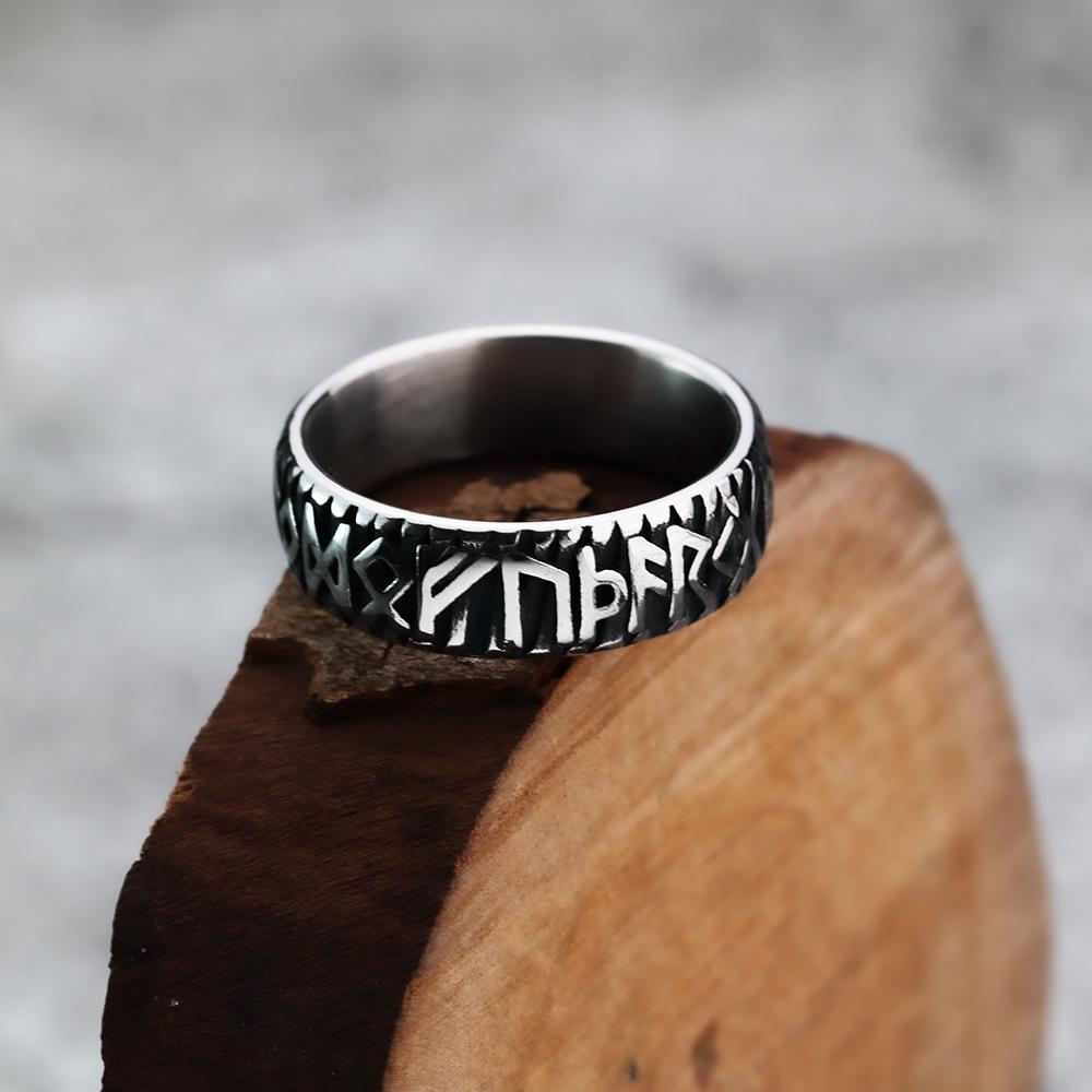 Vintage Norse Rune Titanium Steel Men's Ring Ethnic Style Jewelry