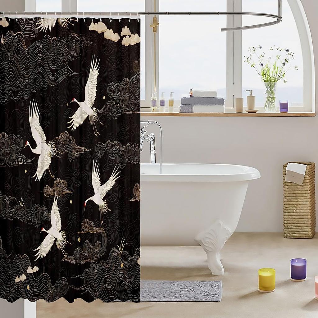Chinese Ink Painting Shower   Koi Fishes Japanese Bath Curtain for Boys Girls    Shower Curtain Set Kids Bathroom Accessories