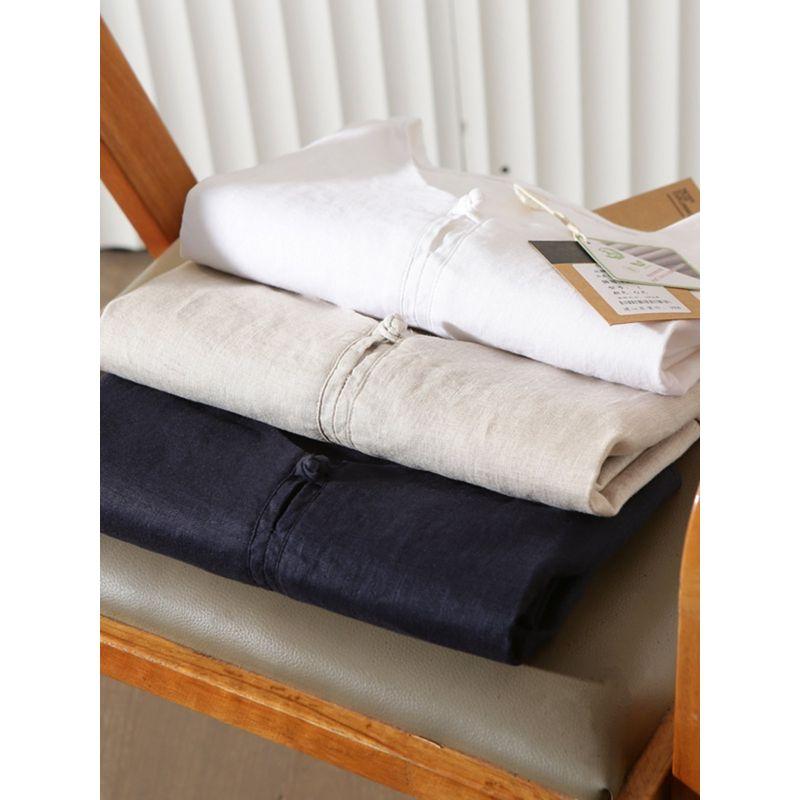 Japanese Style Order! Plaid Cold Feeling Antibacterial! Export Tail Goods Summer Men Pure Linen Breathable Short Sleeve T-shirt