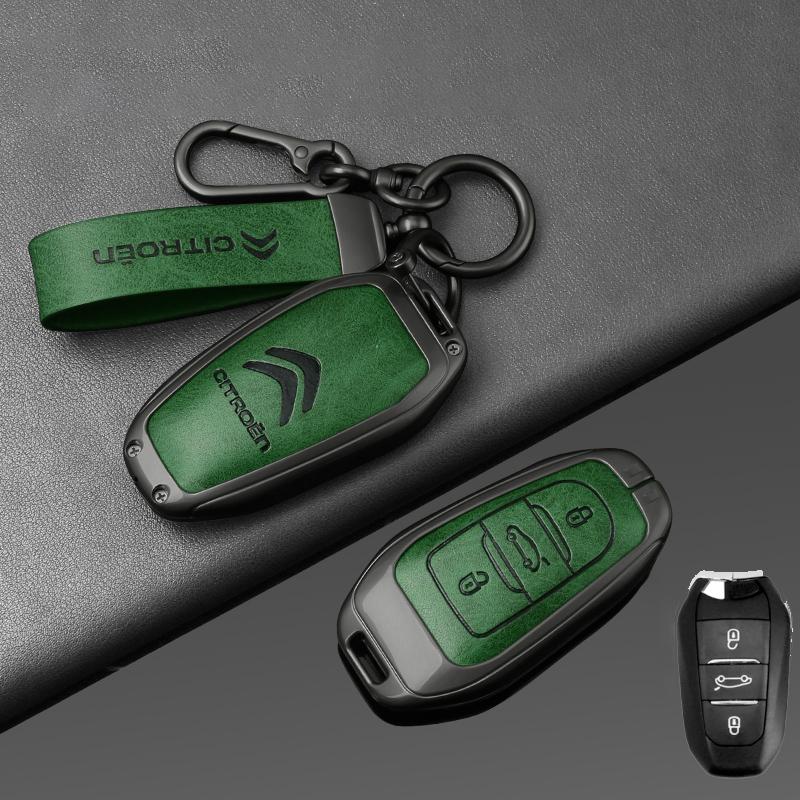 AAMD1 -Zinc Alloy Leather Car Key Case Cover Shell Fob Holder for Citroen Tianyi C5 2022 2020 2019 2017 2016 Car Key Shell Accessories