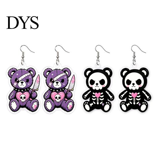 Unique Statement Earrings 1 Pair Halloween Dangle for Women, 2D Acrylic Cute Edgy Dark Aesthetic Jewelry Skeleton Bear Earrings, Funny Party