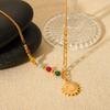 French style vintage 18K gold stainless steel sun cat's eye stone pendant necklace colorful stone titanium steel necklace