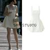 Spring and Summer New Arrival Women's Clothing Puffy Short Dress Square-Neck Cinched Silm Slim and Sexy Strap Dress