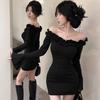 2025 Lace Bodycon One-Shoulder Dress with Bell Sleeves