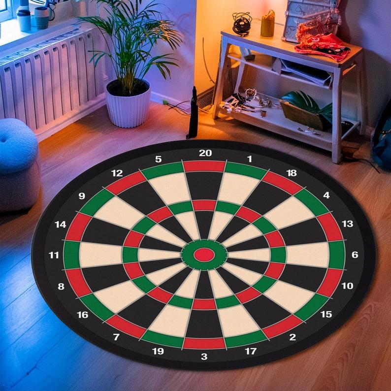 Dartboard Rug - Game Room Decor for Dart Players, Target Design Sports Mat, Unique Gift for Dart Lovers