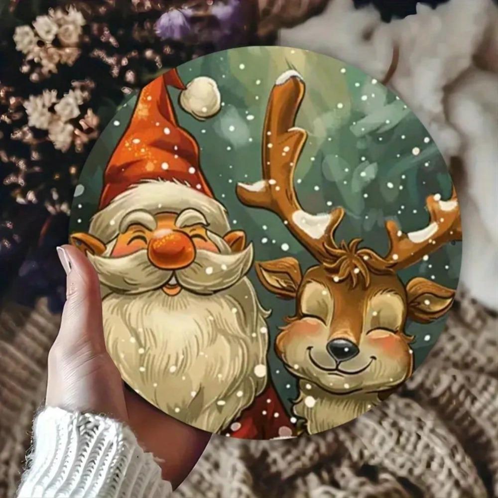 Vintage Santa Reindeer Round Iron Wall Art Metal Tin Sign for Bar Cafe Pub 20x20