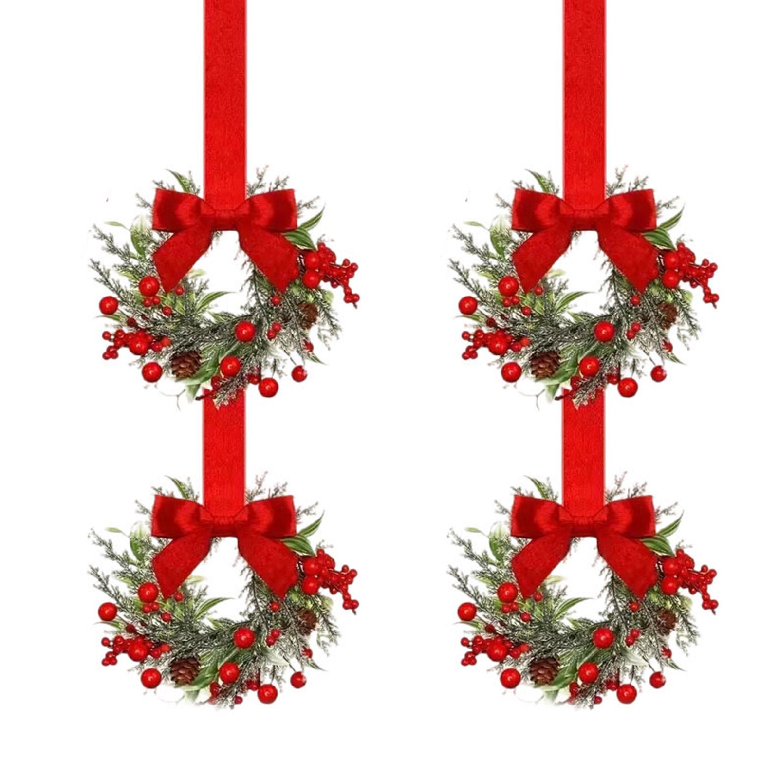 

Christmas Kitchen Cabinet Wreaths With Plaid Bow Ribbon Hanging Cabinet Doors Wreaths Decorative For Kitchen Window Outdoor Indoor Holiday Decor