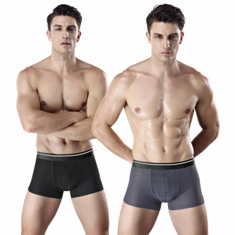 Summer Ice Silk Boxers Mens Underwear U Convex Boxer Men Mesh Seamless Shorts Pants Size L-5XL