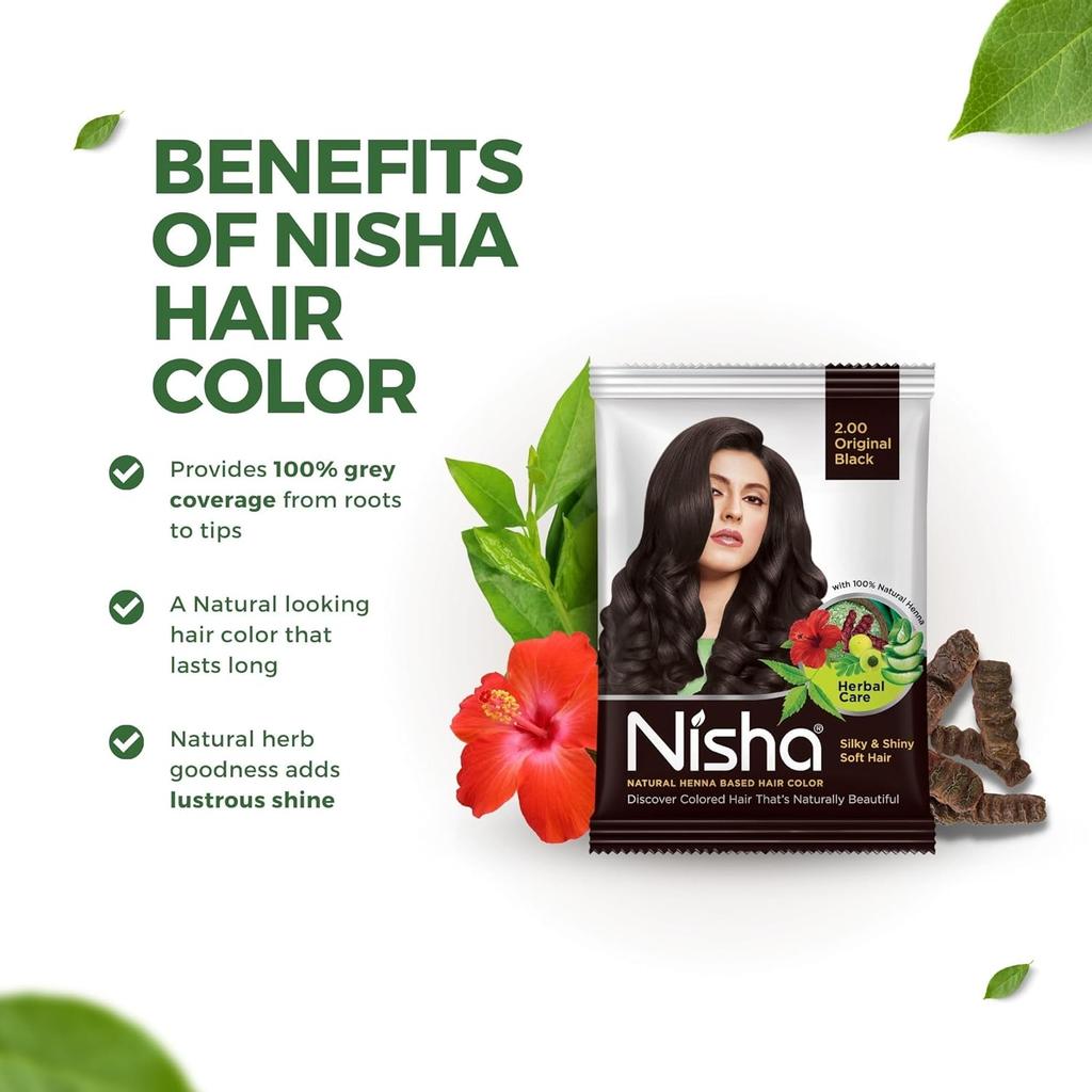 Nisha Colore Naturale per Capelli all'Henné 10g x Confezione da 10 | Tintura Erboristica Condizionante per Capelli Morbidi e Lucenti per Uomini e Donne