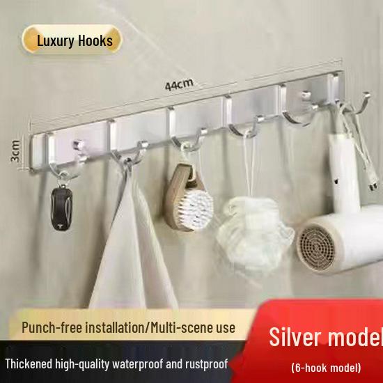 Adhesive Space Aluminum Hook for Bathroom & Kitchen - Punch-Free Coat & Clothes Hanger 