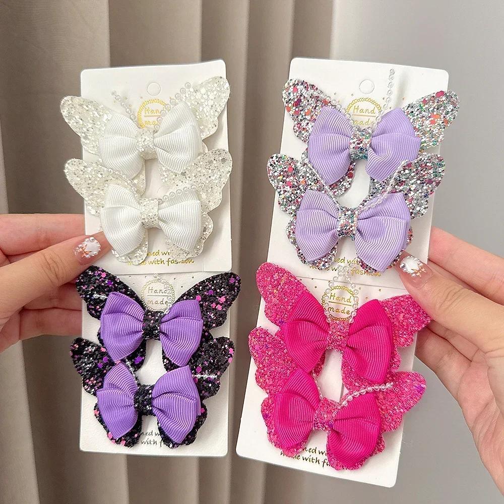 RAINBOW BOWS 3.15'' Glitter Butterfly Hair Clips for Women Girls Hairpins Children Cute Barrettes Kids Head Accessories 2Pcs/lot