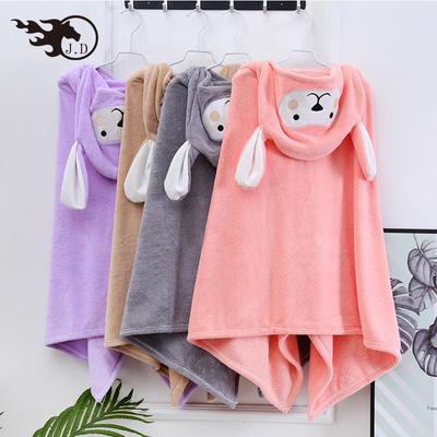 Children's Hooded Coral Fleece Bath Towel - Soft, Absorbent, Cartoon Design