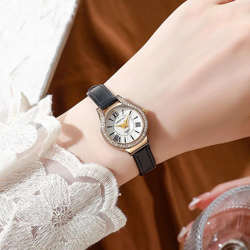 Fashion Watches for Women Brand Luxury Ladies Girls Versatile Thin Strap Leather Diamond Quartz Wristwatches Women Reloj Mujer
